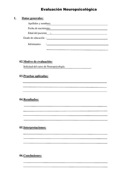 Evaluacion Neuropsicologica