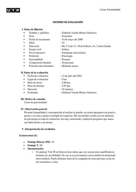 Informe Personalidad S16