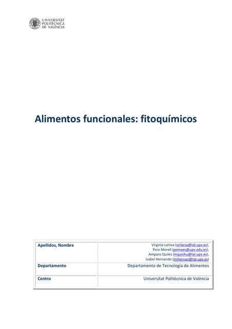 Breve clasificación de alimentos funcionales fitoq