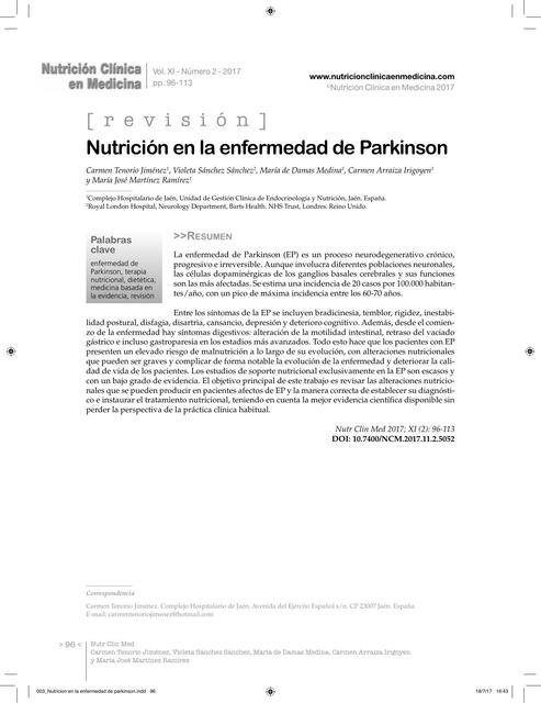 Nutrición en la enfermedad de Parkinson