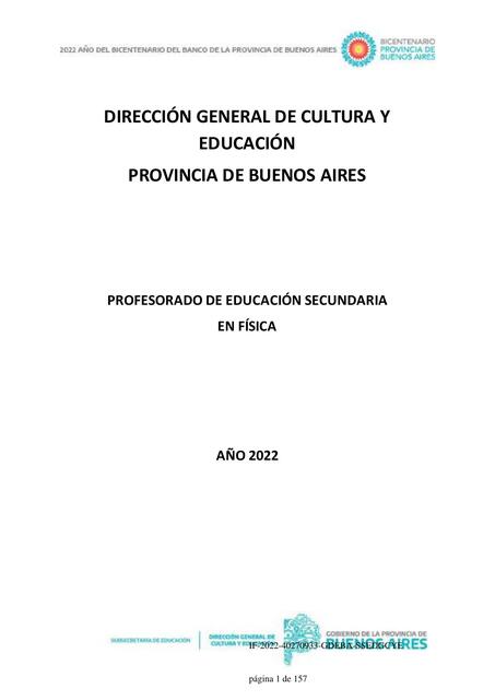 IF GDEBA Diseño Curricular del Profesorado FISICA