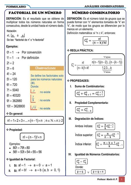 Formulario Análisis Combinatorio