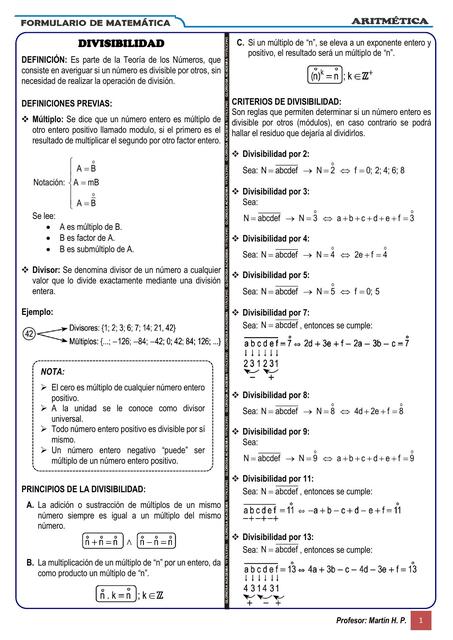 Formulario Criterios de Divisibilidad