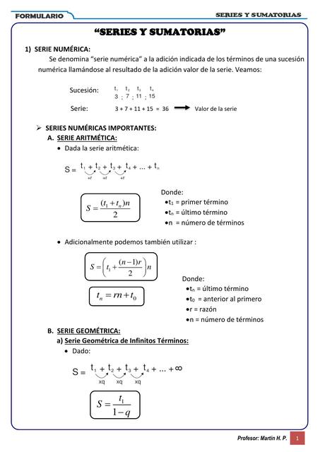 Formulario de Series y Sumatorias