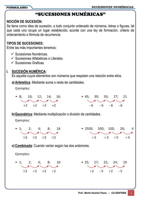 Formulario de Sucesiones Numéricas y Clases