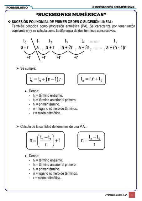 Formulario de Sucesiones Numéricas