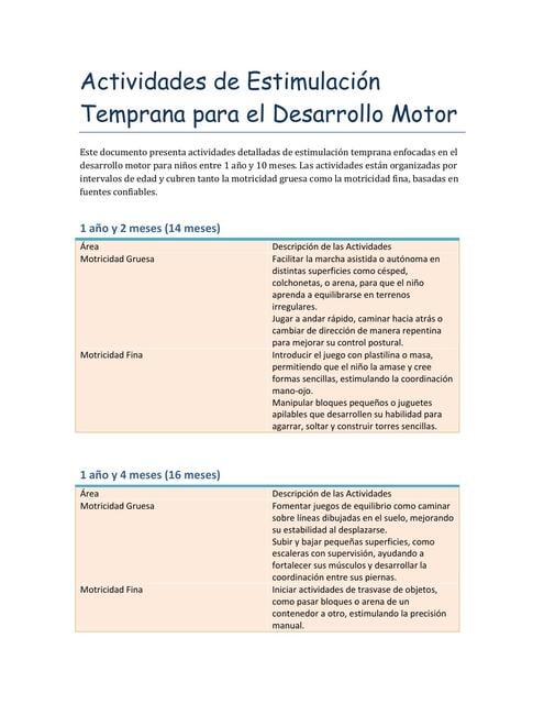 Actividades Estimulación Desarrollo Motor Detallad | ELIDA | uDocz