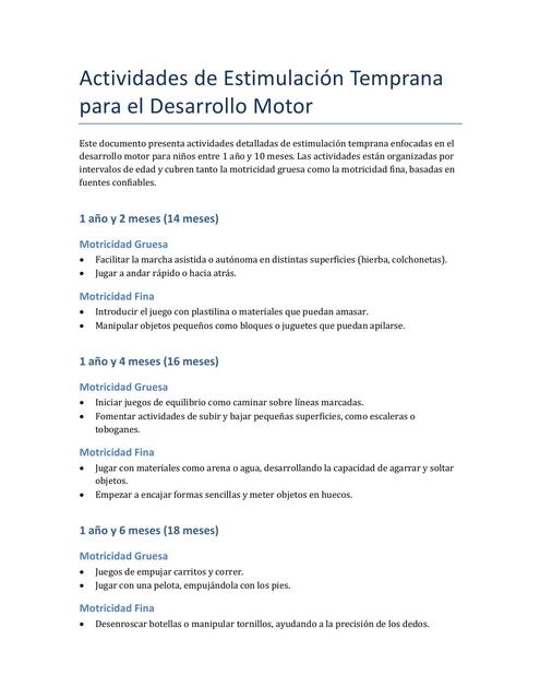 Actividades Estimulación Desarrollo Motor | ELIDA | uDocz