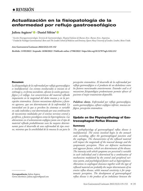 Actualizacion fisiopatologia de ERGE