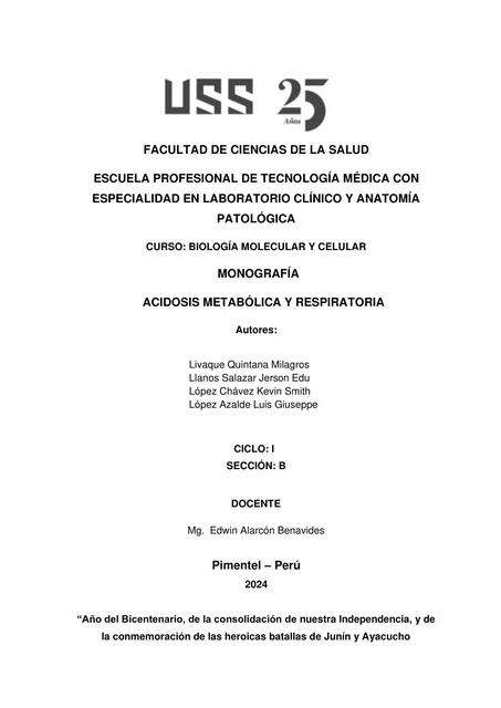 Monografía de Acidocis Metabólica y Respiratoria