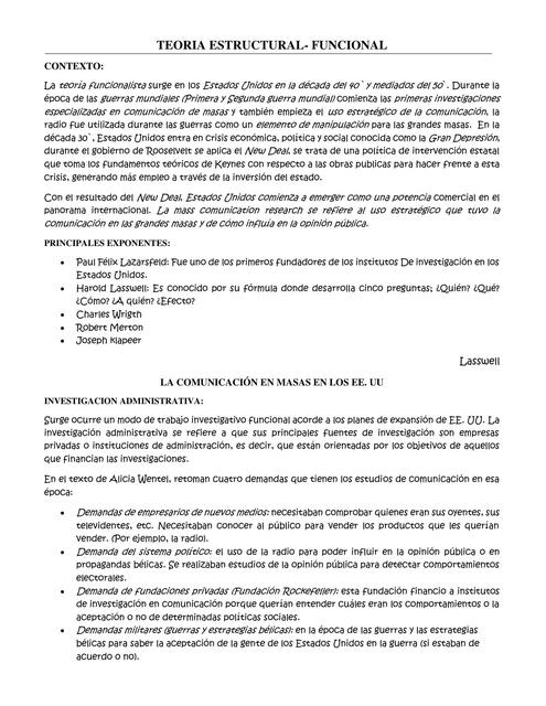 COMUNICACION UNO UNLZ TEORIA FUNCIONALISTA