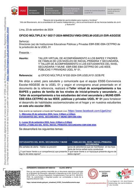 OFICIO MULTIPLE MINEDU VMGI DRELM UGEL01 DIR ASGES