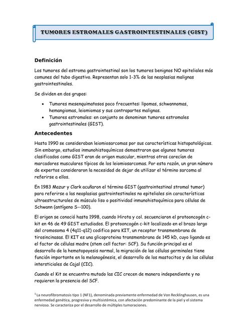 TUMORES ESTROMALES GASTROINTESTINALES (GIST)