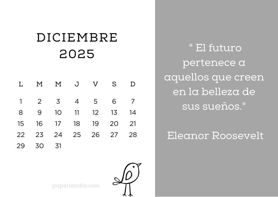 Calendario horizontal motivacional con pajarito y