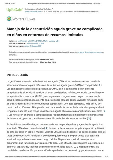 Management of uncomplicated severe acute malnutrit