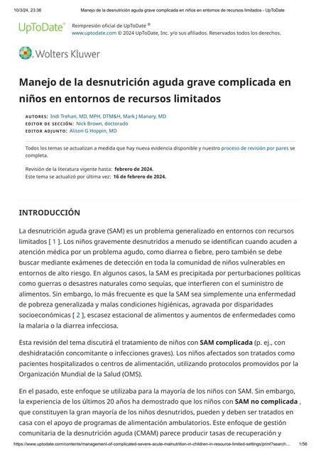 Manejo de la desnutrición aguda grave complicada e