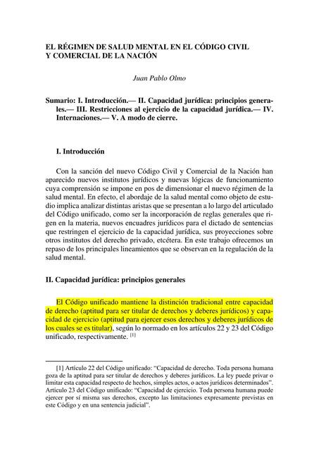 El regimen de salud mental en el Codigo Civil y Co