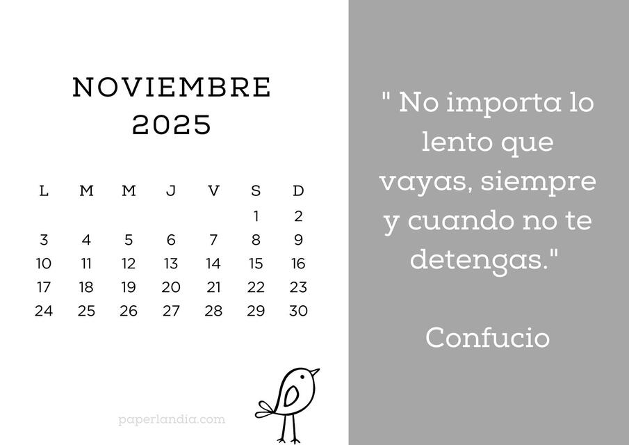 Calendario horizontal motivacional con pajarito y