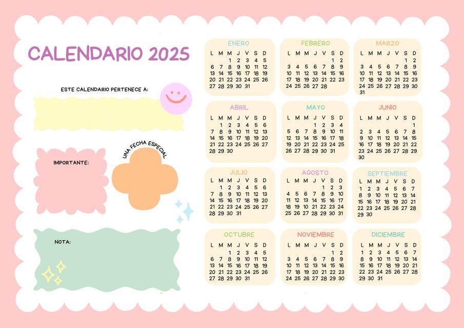 Documento A4 calendario para imprimir divertido cu