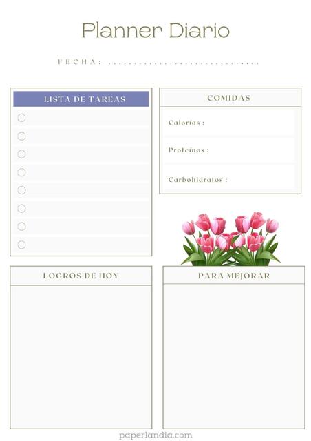 planner diario con tulipanes