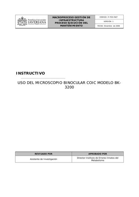 IF P20 IN07 INSTRUCTIVO DE USO MICROSCOPIO