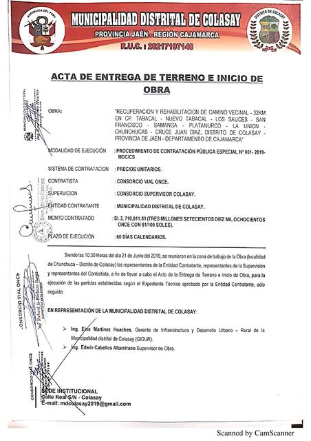 ACTA DE ENTREGA TERRENO E INICIO OBRA