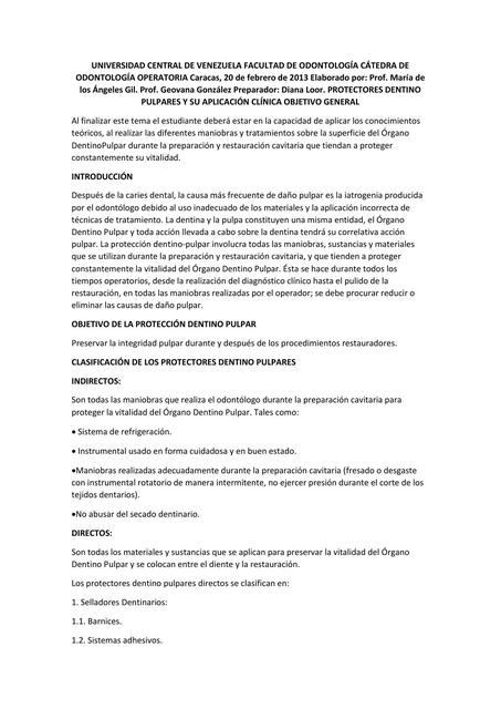 Protección Dentino Pulpar Bibliografia de Refuerzo