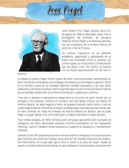 Biografia Jean Piaget Epigenetica Desarrollo Cognitivo Udocz