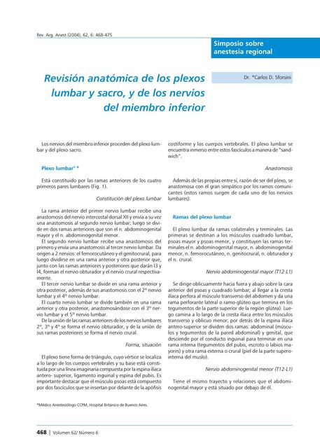 Revisión anatómica de los plexoslumbar y sacro, y de los nerviosdel miembro inferior