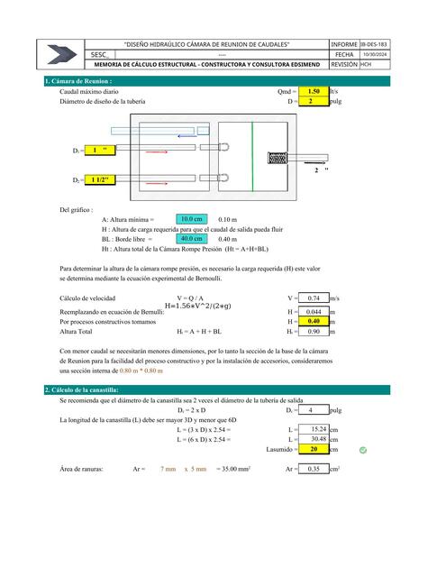 10 HOJA DE CALCULO CÁMARA DE REUNION DE CAUDALES