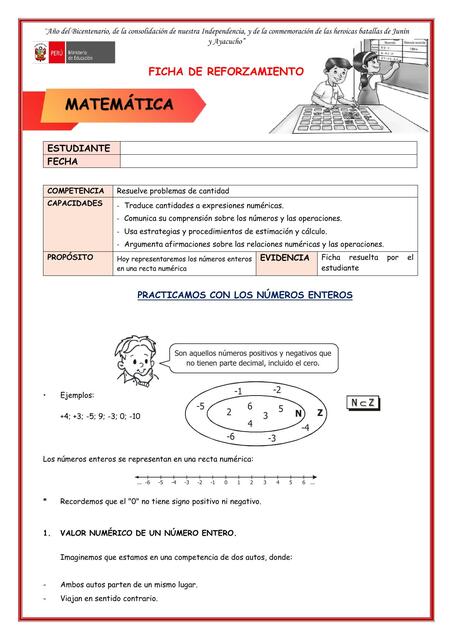 REFORZ MAT PRACTICAMOS CON LOS NÚMEROS ENTEROS