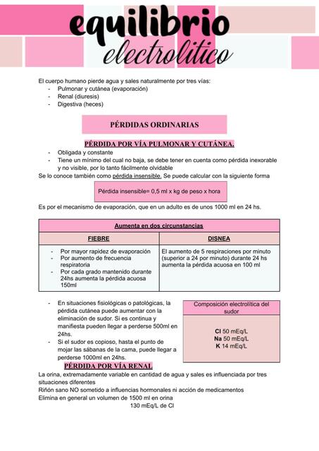 EQUILIBRIO ELECTROLITICO - FARMACOLOGIA