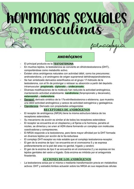 HORMONAS SEXUALES MASCULINAS - FARMACOLOGIA