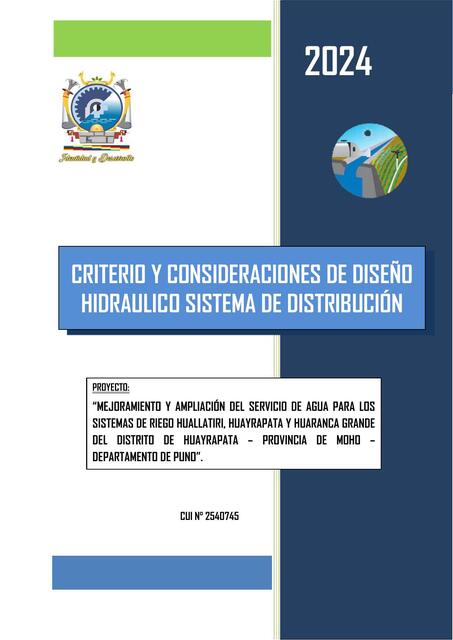 CRITERIOS DE DISEÑO HIDRÁULICO RED DE DISTRIBUCIÓN