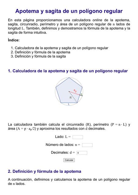 Apotema y sagita de un polígono regular