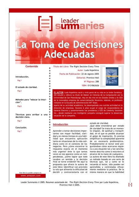 La toma de decisiones adecuadas