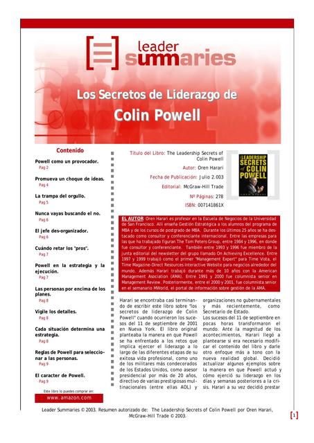 Lectura Los Secretos de Liderazgo de Colin Powell