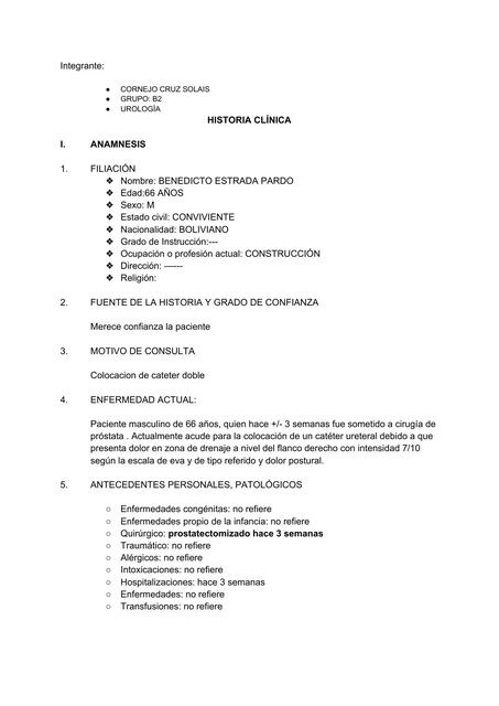 COLOCACION DE CATETER URETERAL BILATERAL