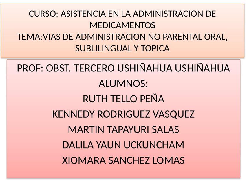 VIAS DE ADMIN ORAL SUBLILINGUAL Y TOPICA