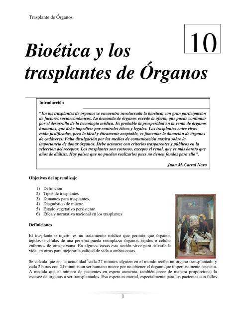 Bioética y los trasplantes de Órganos  