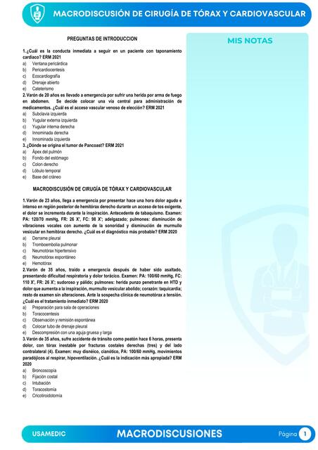 MACRODISCUSION DE CIRUGIA DE DE TORAX Y CV