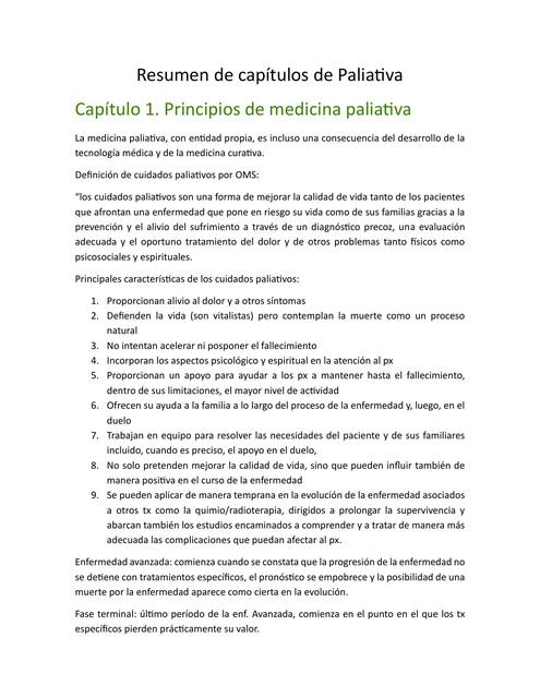 Resumen de capítulos de Paliativa R1