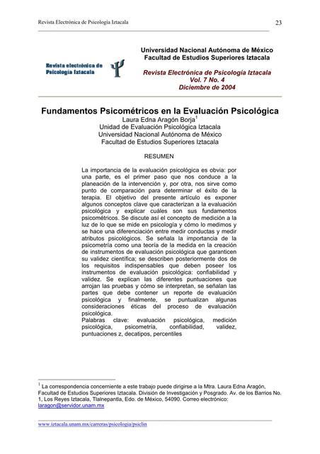 Fundamentos Psicométricos de la Evaluación Psico