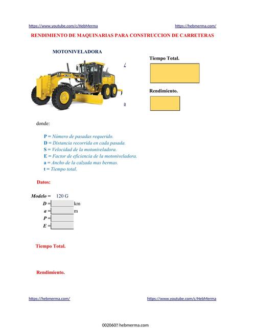 RENDIMIENTO DE MAQUINARIAS MOTONIVELADORA