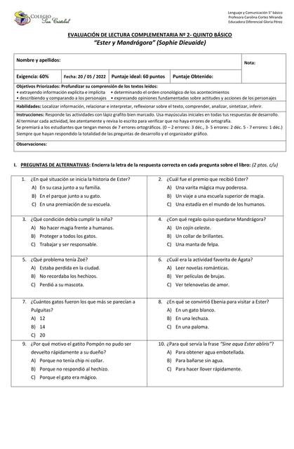 Evaluación de lectura complementaria 