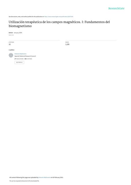 Utilización terapeútica de los campos magnéticos I : Fundamentos del biomagnetismo