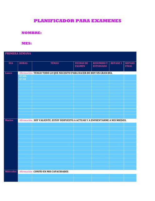 PLANNER PARA EXAMENES