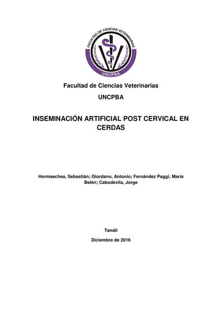 Inseminación artificial post cervical en cerdas