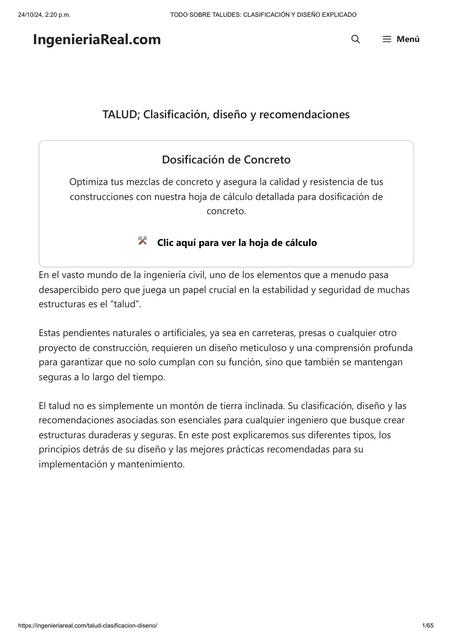 TODO SOBRE TALUDES CLASIFICACIÓN Y DISEÑO EXPLICAD