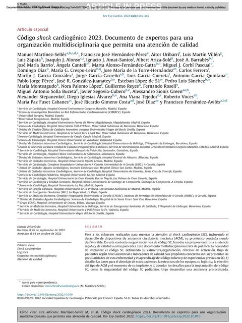 DOCUMENTO DE EXPERTOS SHOCK CARDIOGENICO